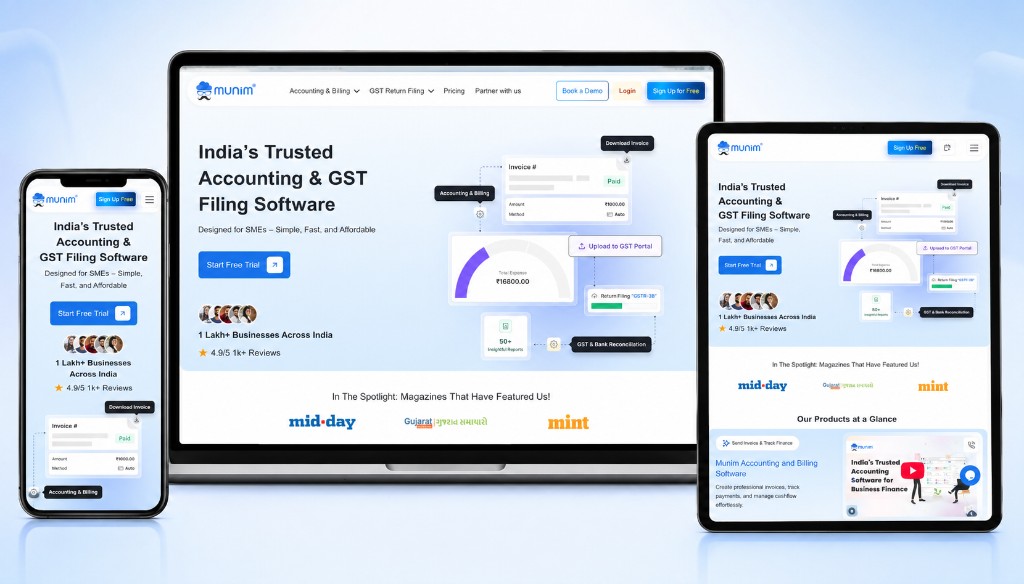 Munim on laptop, tablet, and mobile, custom WordPress SaaS case study by 10Div