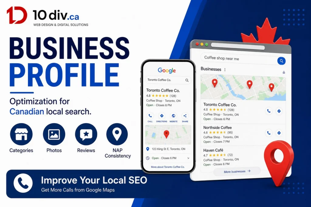 Google Business Profile on a phone for a Canadian local business