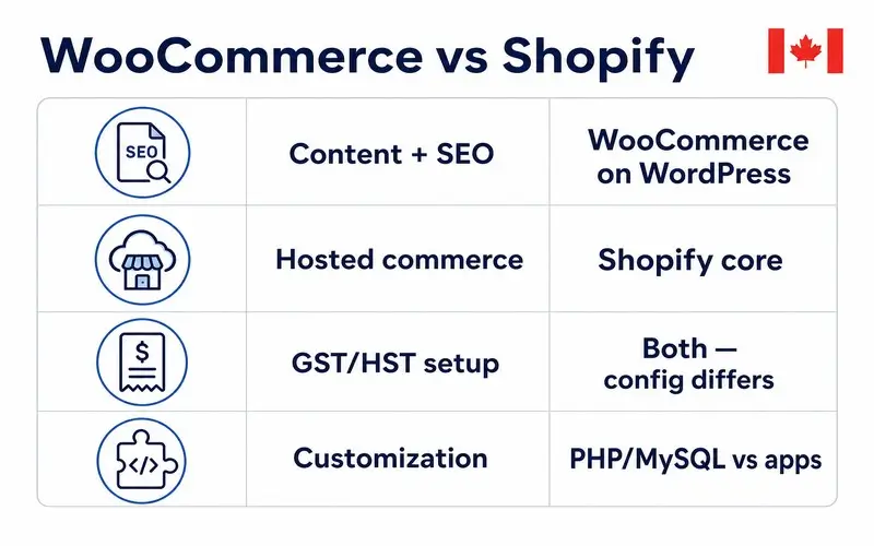WooCommerce versus Shopify platform comparison for Canadian ecommerce stores